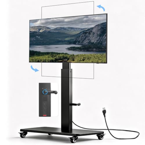 Swivel Rolling TV Stand with Power Outlet for 30-80 inch TVs up to 110 lbs - color: Black