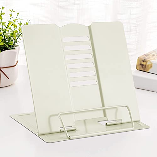 MSDADA Book Stand Metal Reading Rest Book Holder Adjustable Cookbook Holder | Documents Holder Portable Bookstands for Recipes Textbooks Tablet Music Books with Page Clips Gifts for Girls (Milky White) - color: Milky White
