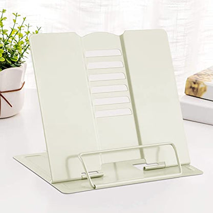 MSDADA Book Stand Metal Reading Rest Book Holder Adjustable Cookbook Holder | Documents Holder Portable Bookstands for Recipes Textbooks Tablet Music Books with Page Clips Gifts for Girls (Milky White) - color: Milky White
