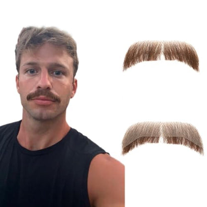 Hand-Tied Human Hair Fake Beard and Mustache for Costumes and Theater | Hand-knotted human hair on lightweight lace creates natural-looking facial hair for costumes, cosplay, theater and film - color: Style 4--brown