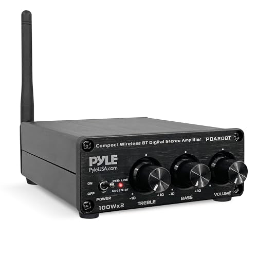 Pyle 2x100W Bluetooth HiFi Mini Audio Amplifier - Class D Stereo Receiver - Aluminum Diecast - for Desktop/PC - Wireless Streaming - Headphone Jack - PDA20BT - color: 200 Watt