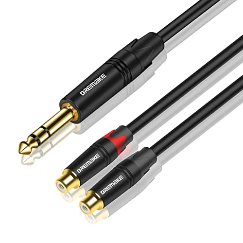 RCA to 6.35mm Y Breakout Cable, 3FT TRS 6.35mm 1/4 Inch to 2 RCA Plug Audio Insert Cable, 1/4'' Male to Dual RCA Female, Quarter Inch TRS to RCA Interconnect Cord for TV, Home Theater System