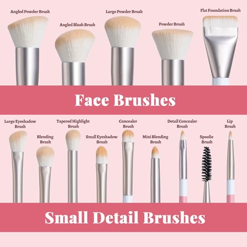 BS-MALL Makeup Brushes Set with Bag 14 Pcs, Travel Friendly Brush Set for Women, Powder Blush Eyeshadow Concealer Foundation Brush, Multi Purpose Daily Use Makeup Brush Kit