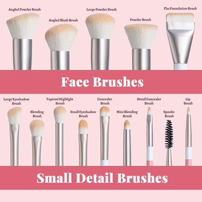 BS-MALL Makeup Brushes Set with Bag 14 Pcs, Travel Friendly Brush Set for Women, Powder Blush Eyeshadow Concealer Foundation Brush, Multi Purpose Daily Use Makeup Brush Kit