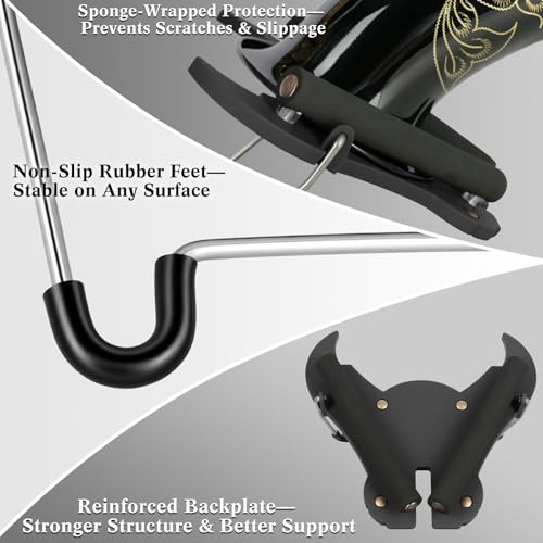 EASTROCK Bull-Head Style Tenor Saxophone Stand, Sax Stand for Tenor Sax, Sponge Protection, Non-Slip Feet, Reinforced Backplate, Stable & Portable Design-Black