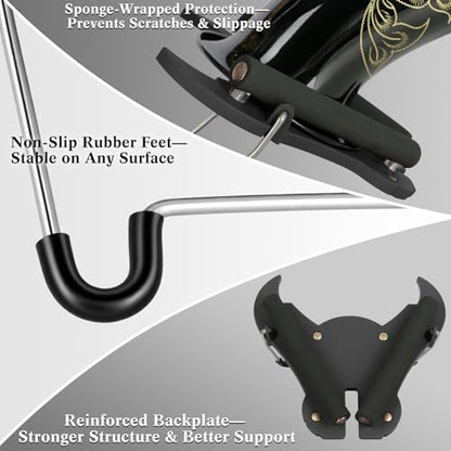 EASTROCK Bull-Head Style Tenor Saxophone Stand, Sax Stand for Tenor Sax, Sponge Protection, Non-Slip Feet, Reinforced Backplate, Stable & Portable Design-Black
