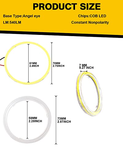 Qasim 1-Pair White 70MM 60SMD COB LED Halo Ring Angel Eyes Car LED Fog Light DRL with lampshade Cover 12V 24V DC - size: 70MM-white