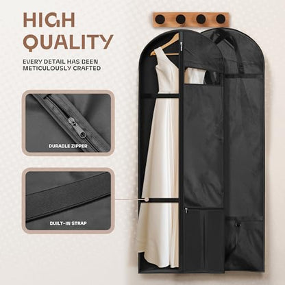Lazebox 65" Travel Garment Bag with Accessories Zipper Pocket, Heavy Duty Suit Bag for Suits, Tuxedos, Dresses, Coats, Black, 2 packs - size: 65inch-2 packs-Black