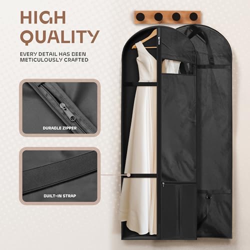 Lazebox 65" Travel Garment Bag with Accessories Zipper Pocket, Heavy Duty Suit Bag for Suits, Tuxedos, Dresses, Coats, Black, 2 packs - size: 65inch-2 packs-Black