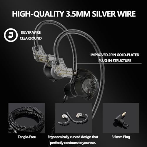 In Ear Monitor Headphones Dual Magnetic Dynamic Driver IEM with Mic, Black | Hybrid Banlance Armature with Dynamic in Ear Headphones IEM Earphones Gaming Earbuds - color: HJ-822 Black with Mic