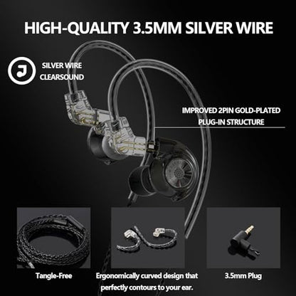 In Ear Monitor Headphones Dual Magnetic Dynamic Driver IEM with Mic, Black | Hybrid Banlance Armature with Dynamic in Ear Headphones IEM Earphones Gaming Earbuds - color: HJ-822 Black with Mic