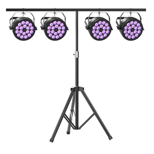 Stage Par Lights with Light Stand, DJ Light Stand for 18X10W RGBW 4-in-1 LED DJ Par Can Lights 4 Pack, Full Cast-Aluminum Party Uplight for Wedding Festival Event Live Show(39-70 in) - size: 4 Pack + Light Stand