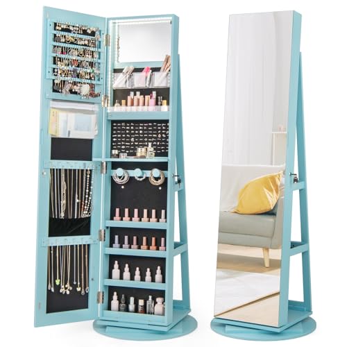 LOKO 360° Swivel Jewelry Cabinet, Lockable Jewelry Organizer (Sky Blue) - color: Sky Blue