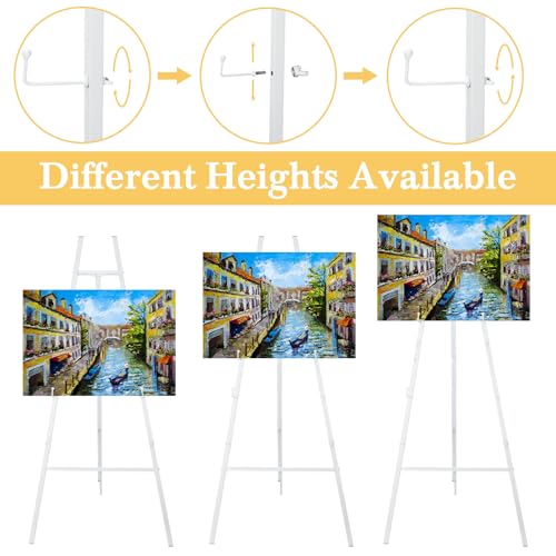 White Croblissful 50" Easel Stand for Wedding Sign Adjustable, Metal | 3 Tier Height, Display Easel with Chain, Heavy Duty Floor Tripod, Welcome Wedding Baby Shower Sign, Painting Canvas Poster - color: White