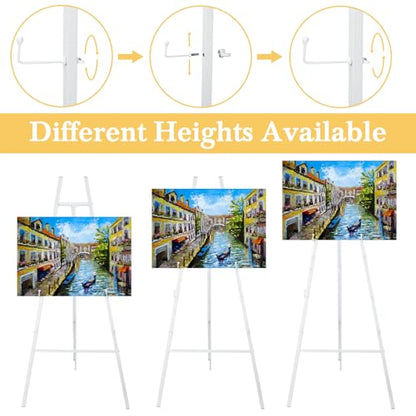 White Croblissful 50" Easel Stand for Wedding Sign Adjustable, Metal | 3 Tier Height, Display Easel with Chain, Heavy Duty Floor Tripod, Welcome Wedding Baby Shower Sign, Painting Canvas Poster - color: White