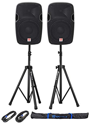 Rockville SPGN128 12" Passive DJ PA Speaker Pair with RVSS2 Stands | 1200W Peak / 300W RMS Each, 8 Ohm, Speakon Connections, Tripod Speaker Stands, 2 SpeakOn Cables, 4-Items