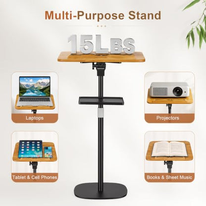2-in-1 Floor & Desktop Music Book Stand, Adjustable Height 19.7-51.2 in | Dual-use Detachable Reading Stand, Features Storage Tray and Page Clips for Sheet Music, Laptops & Cookbooks - color: Brown