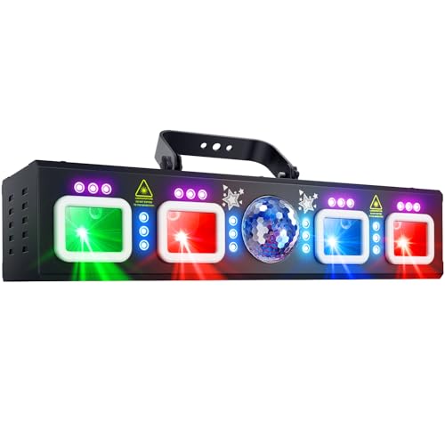 DJ Lights for Parties, Pro 6 in 1 DMX & Sound Activated Laser Show Machine - size: 19"L x 4"W x 4"H