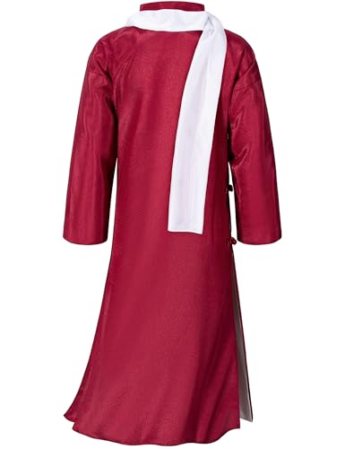 Boys Girls Kids Dragon Tang Coat Chinese Traditional Clothing Master Martial Arts Fan Scarf Set Outfit - color: Red, size: 8-9Years(140cm)