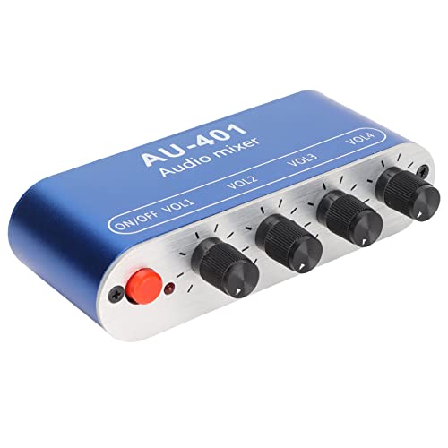 Mini Audio Mixer, 4 Channel Line Mixer with 3.5mm Stereo Jack, 4 Input 1 Stereo Output & Volume Adjustment, DC 5V-12V Stereo Mixer for PC, Phone, Laptop, Headphone, Small Clubs or Bars