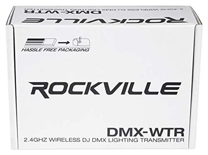 Rockville DMX-WTR 2.4GHz Wireless Transmitter with 4 DMX-WRE Receivers | 9-Hour Rechargeable Battery, 4 DMX-WRE Wireless DMX Receivers, 650mAh Each, 1968' Range, 7 Groups, Up to 25 Units, 5-Items
