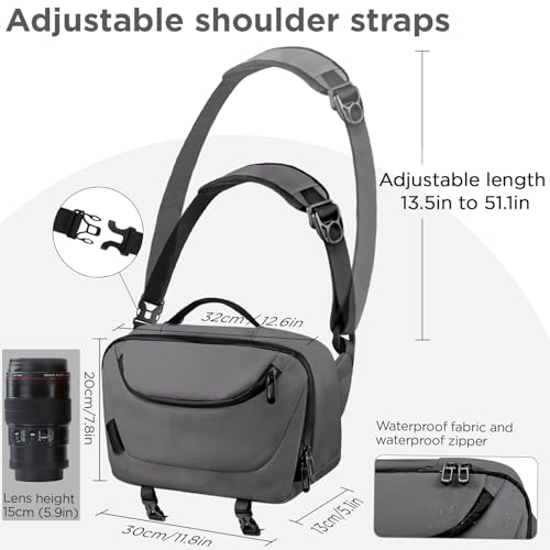 TAAOKA Camera Sling Bag,Travel Waterproof Camera Case with Tripod Holder,DSLR/SLR/Mirrorless Small Camera Bags Crossbody for photographers (Grey) - color: Grey