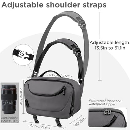TAAOKA Camera Sling Bag,Travel Waterproof Camera Case with Tripod Holder,DSLR/SLR/Mirrorless Small Camera Bags Crossbody for photographers (Grey) - color: Grey