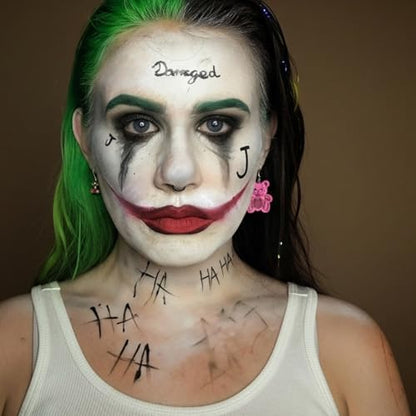 Halloween Joker Clown Makeup Kit,Red White Blue Black Face Body Paint+Lime Green Temporary Hair Dye+Setting Powder+4 pcs sponge,Face Painting for Clown Skull Cosplay Costume SFX Makeup Set - color: Joker makeup kit