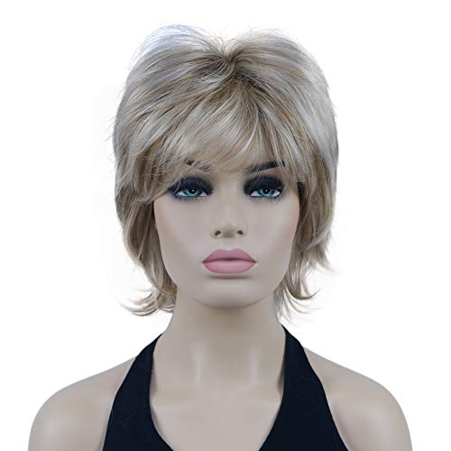 Lydell Short Layered Shaggy Wavy Full Synthetic Wigs (H16/613 Blonde Highlights) - color: #H16/613 Blonde Highlights