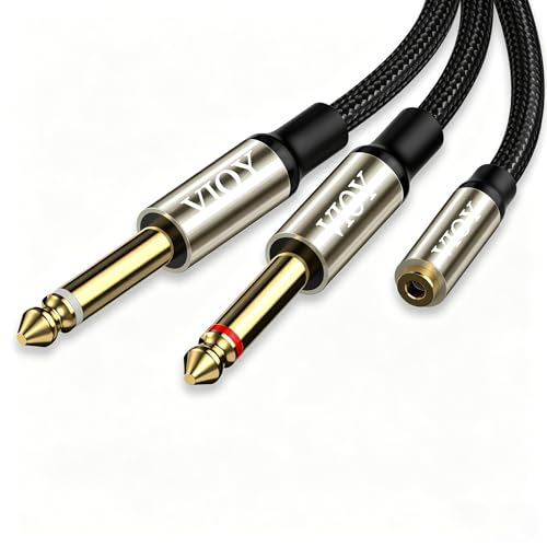 VIOY 3.5mm to Dual 1/4 Inch Audio Splitter Cable, Gold Plated 1/8" TRS Female to Dual Quarter Inch 6.35mm TS Mono Male Plug Braided Stereo Breakout Cable 35cm/13.8inch - size: 1 ft