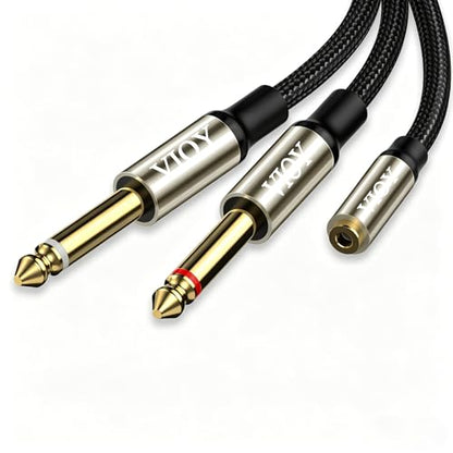 VIOY 3.5mm to Dual 1/4 Inch Audio Splitter Cable, Gold Plated 1/8" TRS Female to Dual Quarter Inch 6.35mm TS Mono Male Plug Braided Stereo Breakout Cable 35cm/13.8inch - size: 1 ft