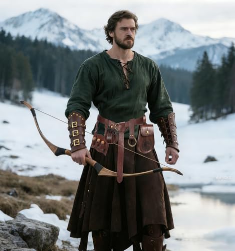 7PCS Renaissance Accessories Men Medieval Faux Leather Belt Viking Accessories Women for Halloween Cosplay - color: Brown a