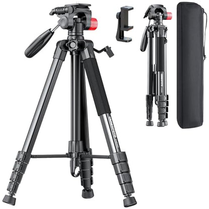 CAMBOFOTO 74"-Camera-Tripod, Porfessional Aluminum Heavy Duty Tripod Stand for Mirrorless Camera/DSLR/Cell Phone/Camcorder, with Holder and Travel Bag | Heavy‐Duty Tripod Stand for DSLR & Mirrorless Cameras/Smartphones/GoPro, with 360° Pan Head/Phone Moun