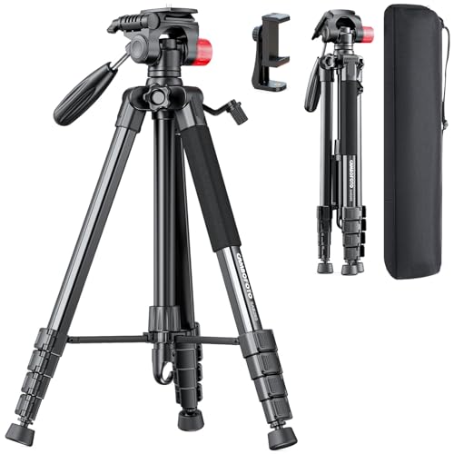 CAMBOFOTO 74"-Camera-Tripod, Porfessional Aluminum Heavy Duty Tripod Stand for Mirrorless Camera/DSLR/Cell Phone/Camcorder, with Holder and Travel Bag | Heavy‐Duty Tripod Stand for DSLR & Mirrorless Cameras/Smartphones/GoPro, with 360° Pan Head/Phone Moun