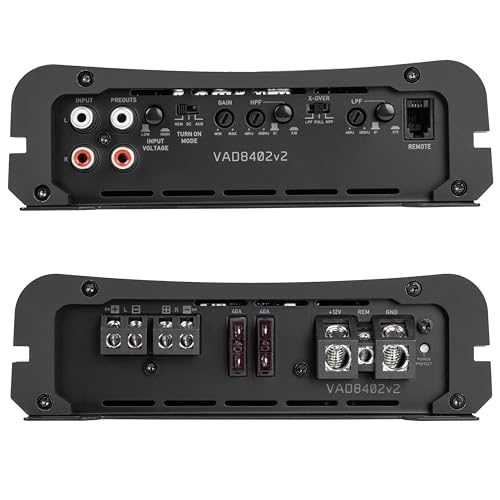 NVX VAD8402 v2 Model 2-Channel Class D Amplifier 1680W Peak, 840W RMS | 2/4-ohm Stable, High/Low Pass X-Over, Bass Boost, for Car/Truck/Marine/UTV/Motorcycle - style: 840W 2-Channel