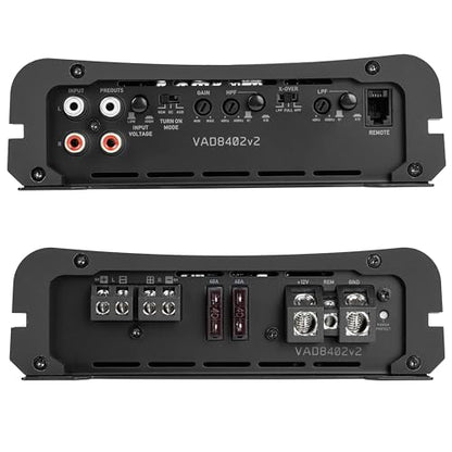 NVX VAD8402 v2 Model 2-Channel Class D Amplifier 1680W Peak, 840W RMS | 2/4-ohm Stable, High/Low Pass X-Over, Bass Boost, for Car/Truck/Marine/UTV/Motorcycle - style: 840W 2-Channel