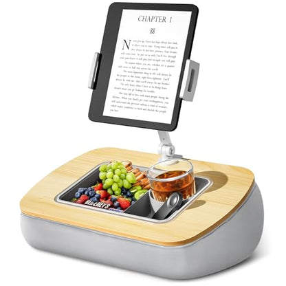 ERGONOV Tablet Pillow Stand with Snack Bowl,iPad Holder for Bed -Birch Gray | Hands-Free Reading and Relaxation on Bed,Couch,Recliner or Your Lap 360° Rotating Clip for 4.7-13" Kindle,eBook,Tablet,iPhone - color: Birch Gray