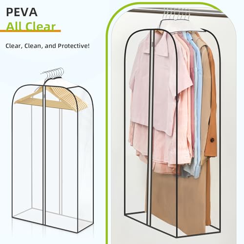 LANDNEOO 6 Pack Clear Garment Bags for Hanging Clothes with Zippers on Double Sides - 10'' Clothes Storage for Coat, Dress, and Fur in Closet - 40'' Long Suit Bags - size: 40 inch