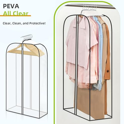 LANDNEOO 6 Pack Clear Garment Bags for Hanging Clothes with Zippers on Double Sides - 10'' Clothes Storage for Coat, Dress, and Fur in Closet - 40'' Long Suit Bags - size: 40 inch