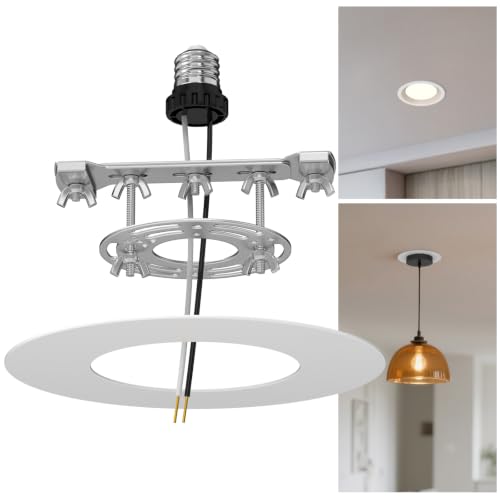 Can Light Conversion Kit to Pendant - Recessed Light Converter Kit with E26 Socket Adapter, Mounting Bracket, Round White Cover Plate - 6" Recessed Light Conversion Kit for Pendant Light Fixtures - color: White-1pc