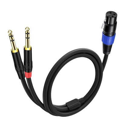 6.35mm Dual TRS to XLR Female Cable for Microphone, Mixer, Amplifier, 3.3 FT, Dual1/4 TRS Male to XLR Audio Cable, Y Splitter Patch Cord, 3-PinXLR to Dual 1/4 Converter Adapter Cable - size: 3.3Ft, 1Pack, style: Dual 1/4 to XLR Female