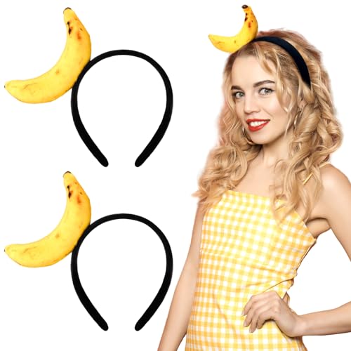 Knitgrip 2 Pcs Funny Headbands Pickle Hot Dog Strawberry Banana Chili Pepper Taco Style Funny Costume Accessories(Banana) - style: Banana