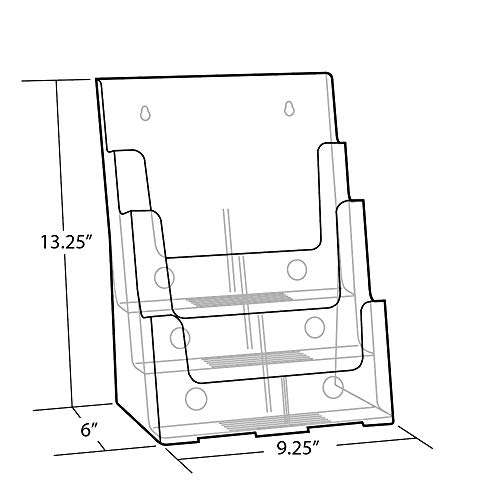 Azar Displays 252378, Brochure Holder, Acrylic Desk Organizer, Three Tier Document, Magazine & Sign Holder, Wall Mount Desk Accessories, Literature Display Stand for 4" Pamphlets, 8.5"x11" - size: Three Tier Letter