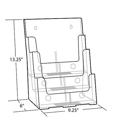 Azar Displays 252378, Brochure Holder, Acrylic Desk Organizer, Three Tier Document, Magazine & Sign Holder, Wall Mount Desk Accessories, Literature Display Stand for 4" Pamphlets, 8.5"x11" - size: Three Tier Letter