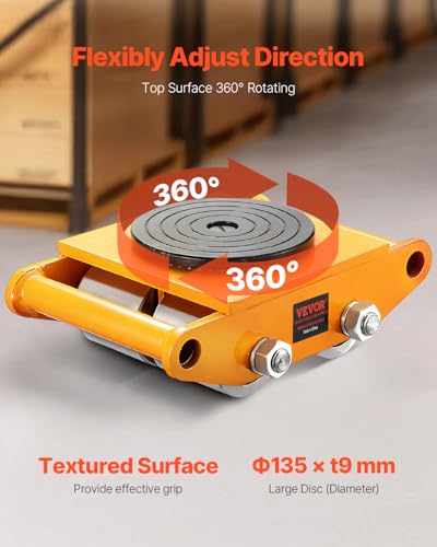 VEVOR 4-Piece Machinery Skate Dolly, 26,455 Lbs, 12T Industrial Machinery Mover, Heavy Duty Carbon Steel, 360° Rotation, Non-Slip Cap, Yellow - size: 4 Packs-Steel Wheels