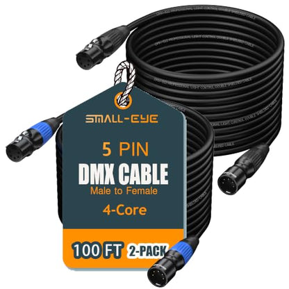 SMALL-EYE 5 Pin DMX Cables 100 ft 2-Pack, 4-Core Male to Female - size: 100 feet -2 Packs