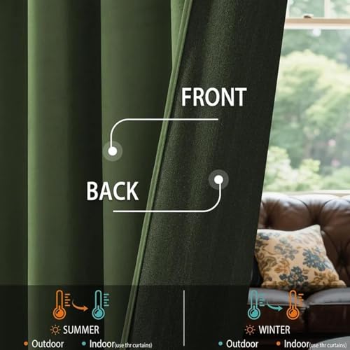 Velvet Blackout Curtains 52" W x 84" L - Olive Green Room Darkening Drapes with Rod Pocket & Back Tab, 2 Panel Set for Bedroom Living Room - color: Rod Pocket |Olive Green, size: 52"W x 84"L (Pack of 2)
