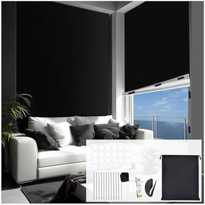 Portable Blackout Curtains, 157x57 Inch Black Out Curtains for Bedroom, Blackout Window Cover Black Out Shades Blinds No Drill DIY Cuttable, for Sloped Roof Windows, Children's Room, Media Room - size: 57"W x 157"H
