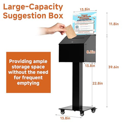 lesolar Suggestion Box with Stand, Floor Standing Offering Box with Wheels | Heavy Duty Metal Ballot Collection Box, Donation Box with Sign Holder, Ballot Box with Slot & Lock for Voting Charity Church
