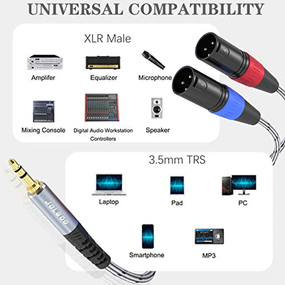 JOLGOO 3.5 mm TRS to Dual XLR Male Pro Stereo Breakout Cable, 1/8" TRS Stereo to 2 XLR Male Y Splitter Patch Microphone Cable, 3.3 Feet - size: 3.3 Feet, style: 3.5mm to Dual XLR Male